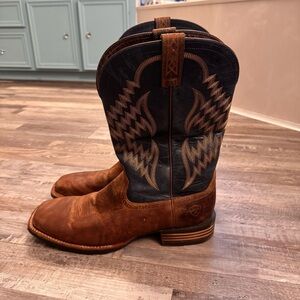 Ariat Men’s Western Cowboy Boots Brown Leather Blue Stitching Size 15D